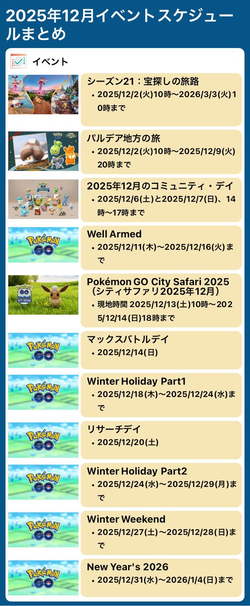 ポケモンGOの2025年12月のスケジュール ✓初登場のD-Maxポケモン