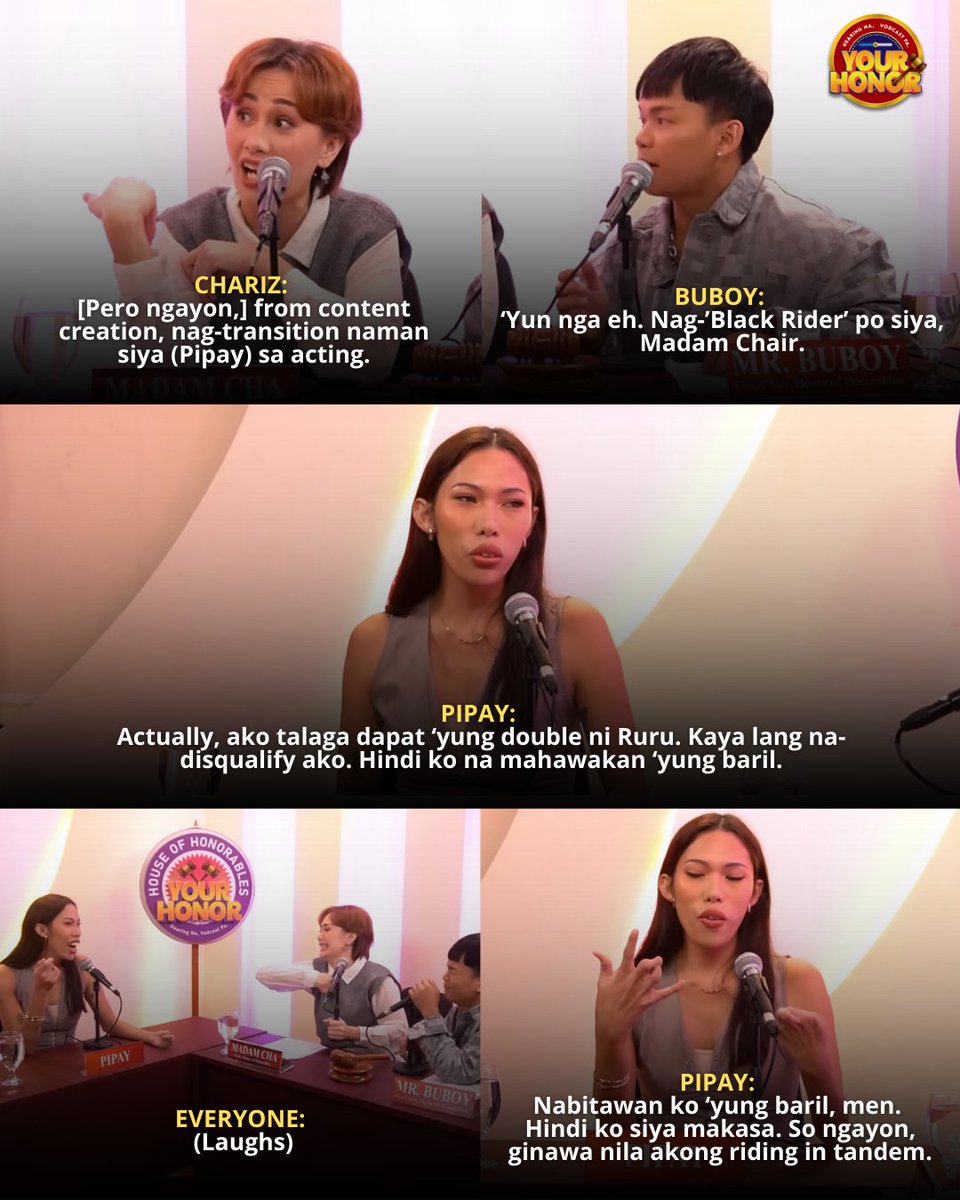 YouLOLGMA's tweet image. Bat naman ginawang riding in tandem! 😭😆

#YouLOLYourHonor | Saturdays, after &apos;Pepito Manaloto&apos;
Watch full #YourHonor episode here: bit.ly/4plneAl
#Pipay #CharizSolomon #BuboyVillar