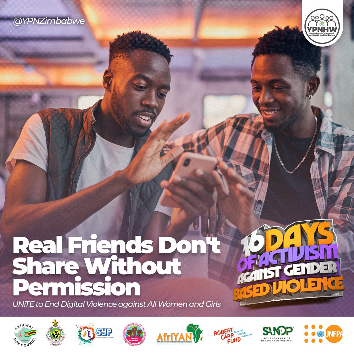 Real friends don't share without permission 🛡️

That screenshot? That photo? ASK FIRST.
Digital violence is real violence. 

This #16Days, let's UNiTE to end digital violence against all women and girls.

#16DaysOfActivism #OrangeTheWorld #EndDigitalViolence
