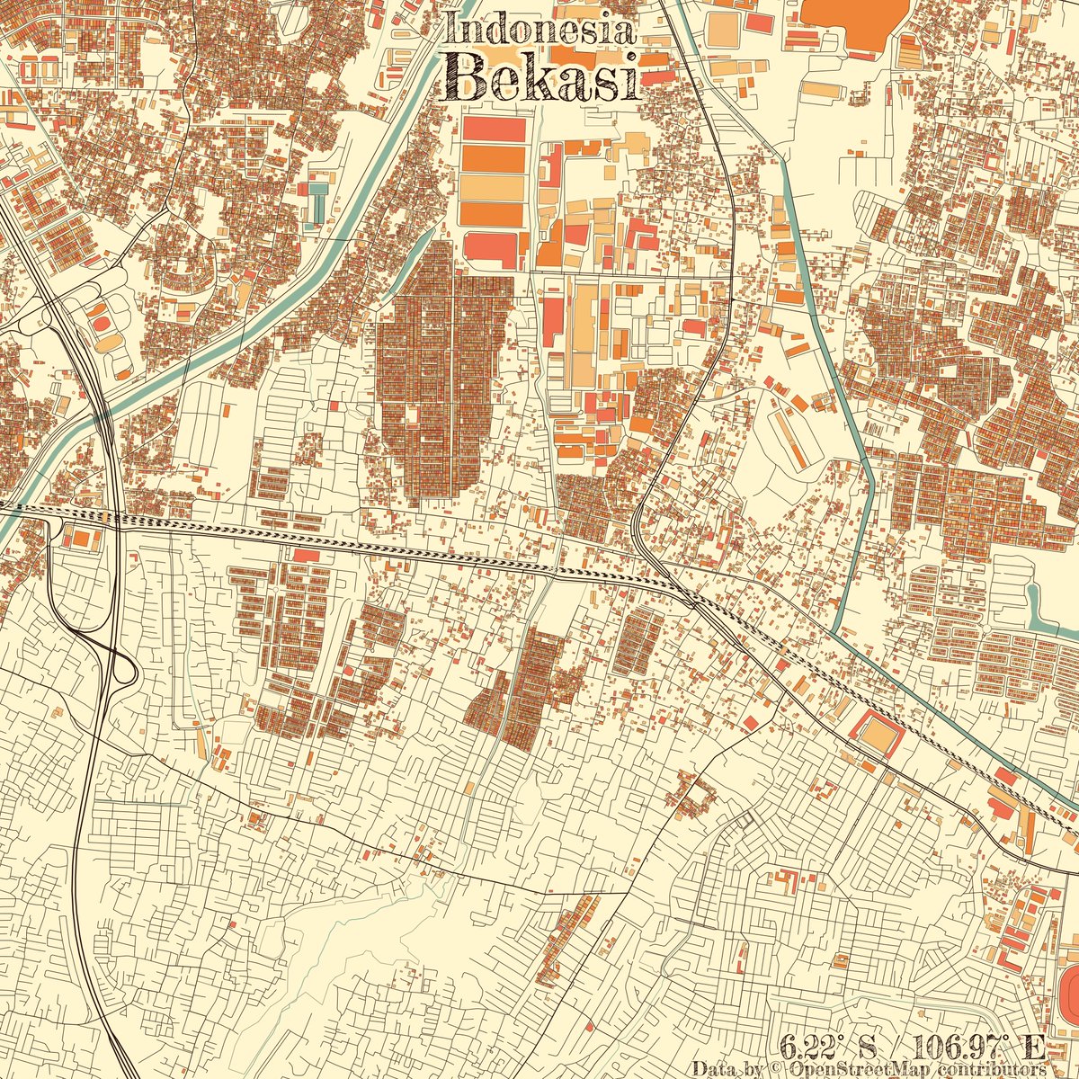 rcityviews's tweet image. Image of Bekasi, Indonesia created in #rstats using data from #OpenStreetMap.
