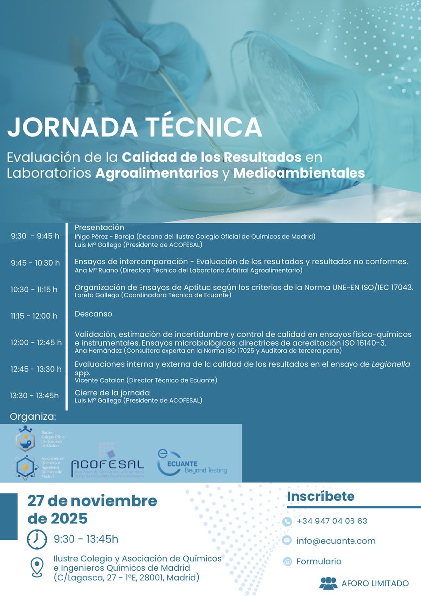 LuisMGallego's tweet image. Hoy tenemos la #jornada de pruebas de #aptitud para laboratorios en el colegio de químicos de Madrid. 
Os esperamos!!!

@ACOFESAL1 
@Quimicos_madrid 

#proficiencytest