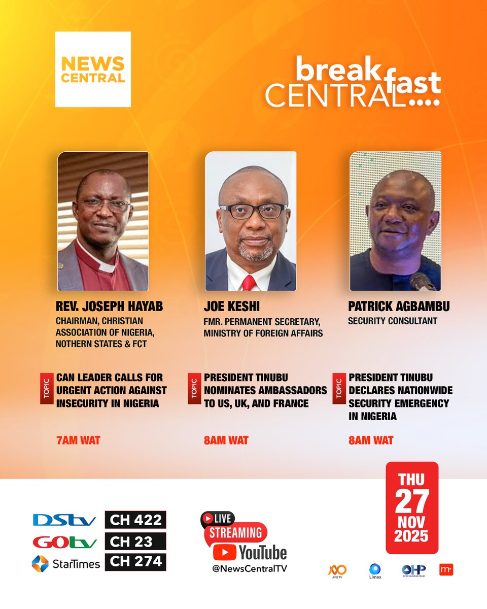 SecurityWatch97's tweet image. Join Us This Morning 
@skusman @DejiAdesogan @ChiemelieEzeobi @patagbambu @NewsCentralTV @DHQNigeria