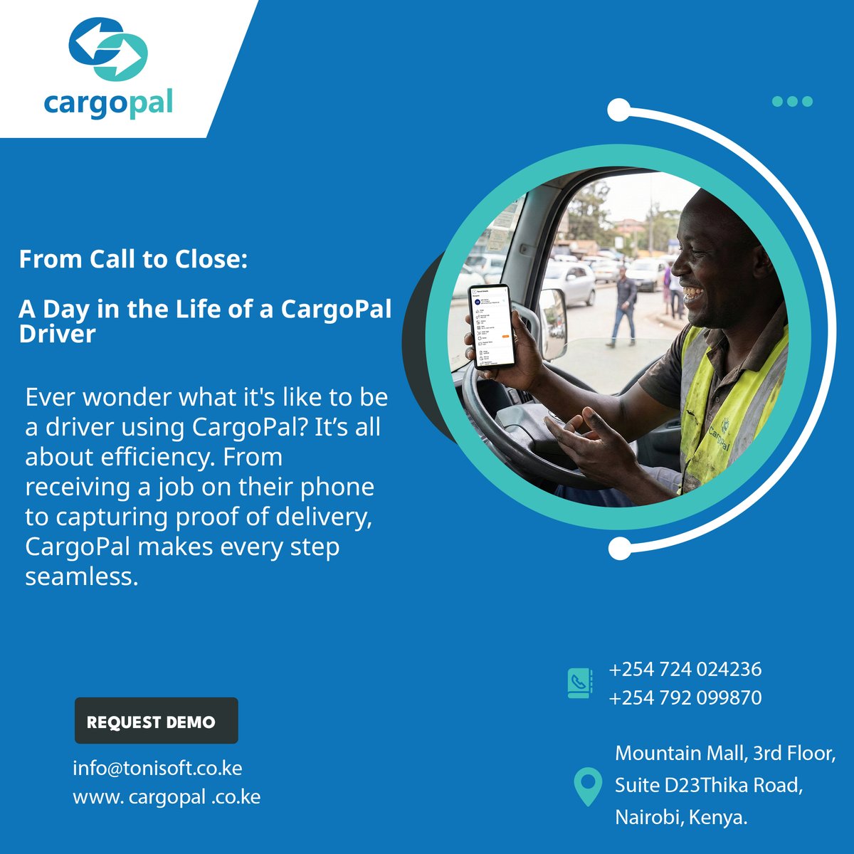 tonisoft_web's tweet image. Ever wonder what it takes to be a CargoPal driver? It&apos;s all about efficiency! 🏍️
Give your team the tools they need to succeed and deliver excellence every time.

Contact us today:
🌐cargopal.co.ke
📞 +254 724 024236

#CargoPalDriver #LogisticsTech #SeamlessDelivery