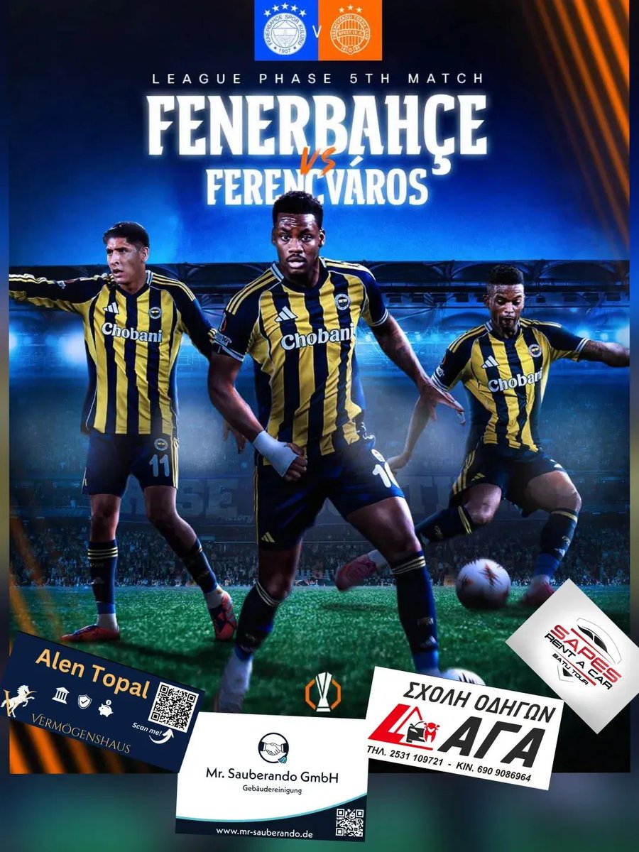 Derneğimiz saat 18:45 te açık olacaktır 
🏆 #UEL Lig Aşaması 5. Maç 
🆚 Ferencváros 
🗓 27 Kasım Perşembe 
🕣 19.45  
📍 Fenerbahçe Şükrü Saracoğlu Spor Kompleksi 
📲 #UEL #FBvFTC