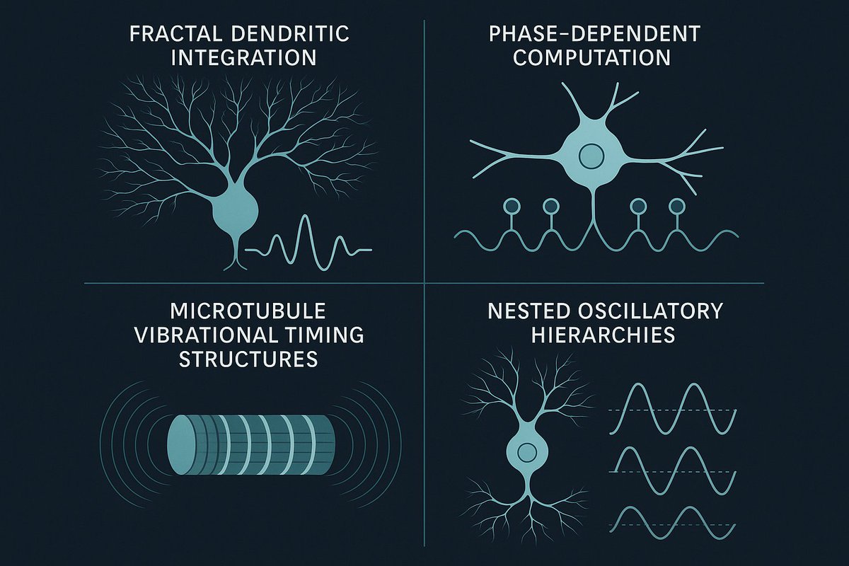 VFD_org's tweet image. Biology doesn’t compute the way our current AI systems assume.

Neurons aren’t static units. They operate across multiple scales, electrical, mechanical, structural, and quantum-timing, all interacting in real time.

Recent neuroscience points to:
• fractal dendritic integration…