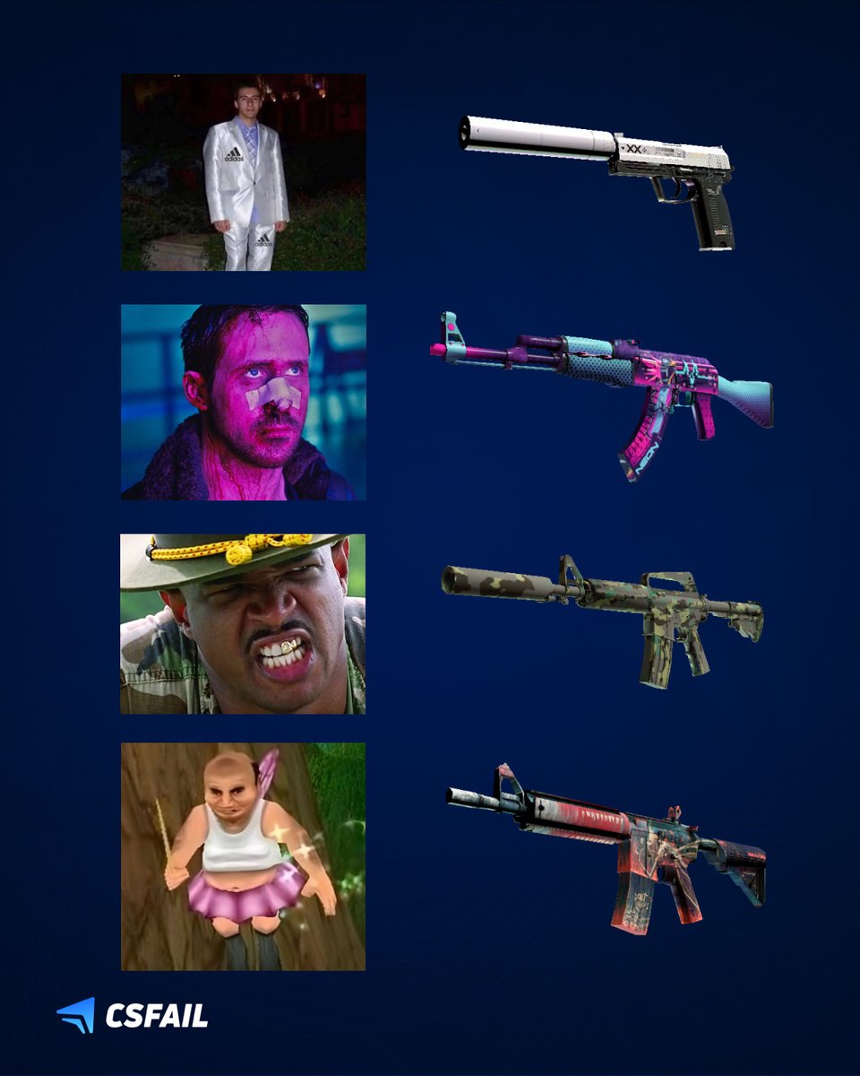 csfail2020's tweet image. some cs2 skins look so familiar and then you realise they remind you of a meme 🤙