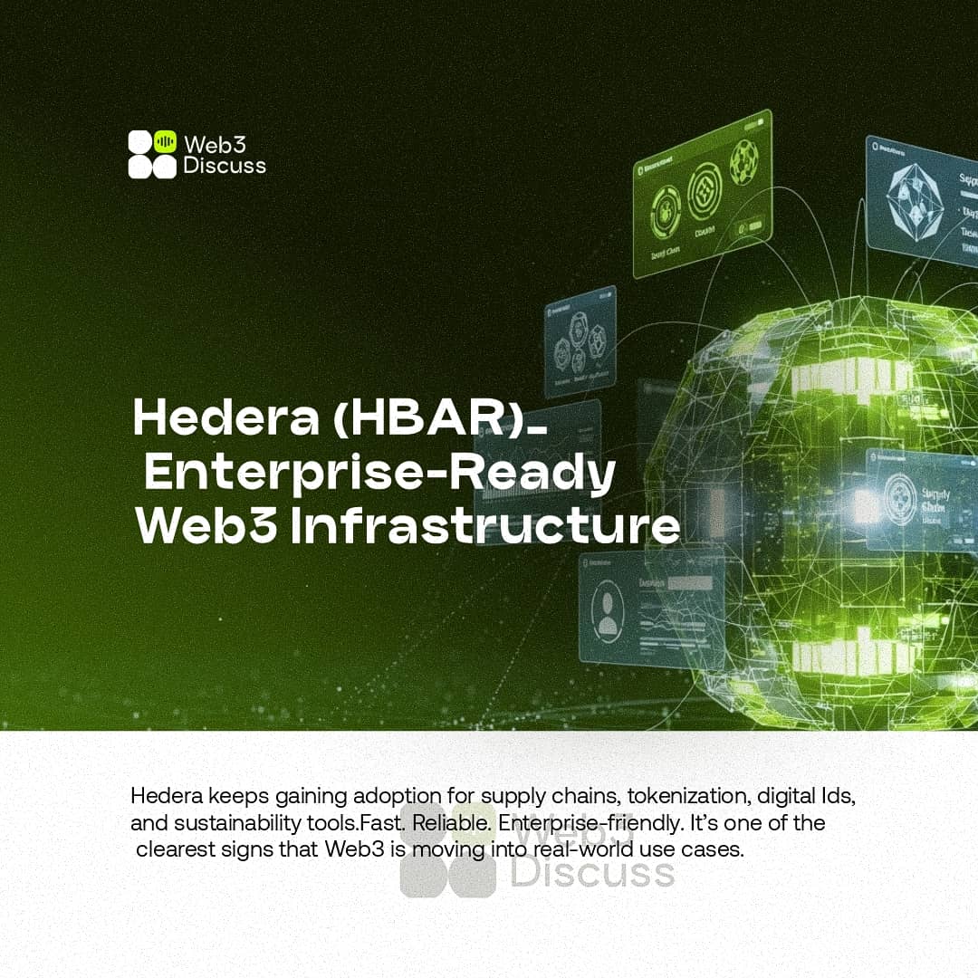 Web3Discuss's tweet image. Hedera (HBAR) is quietly becoming a go..to platform for real world Web3 use. From supply chains to digital IDs, big players are choosing it for one reason, it works. Fast, secure and built for scale. Web3 isn&apos;t just talk anymore, it&apos;s happening.