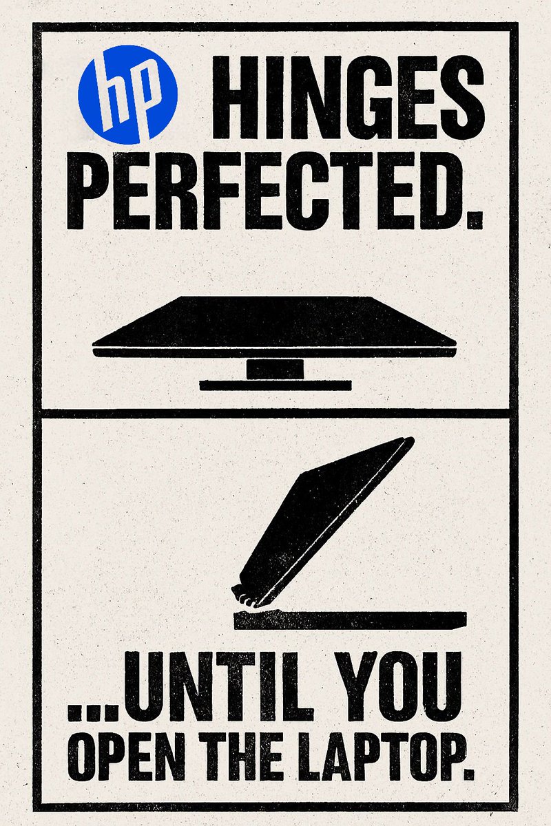 hiscoe12345's tweet image. HP loves to sell “innovation” but dodges responsibility when their products break. Hinges snap, printers jam, support shrugs. Defects aren’t accidents—they’re a business model. #HingeGate #HPFail
