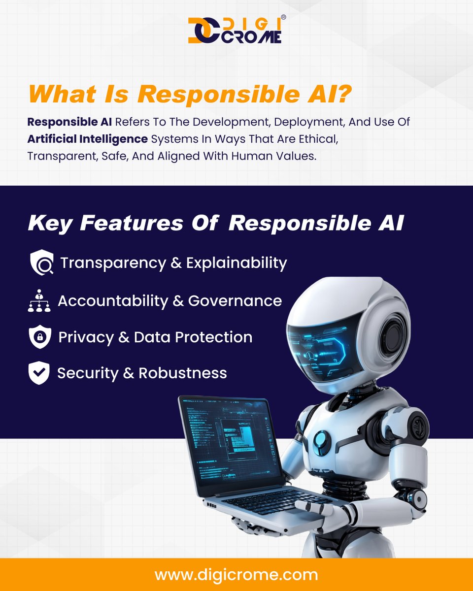 DigicromeA98691's tweet photo. From transparency to governance, privacy to security, Responsible AI ensures technology works for humanity

#ResponsibleAI #AIForGood #EthicalAI #TransparencyInAI #ArtificialIntelligence #FutureOfTech #AIEthics #SafeAI #Digicrome #TechInnovation #Digicrome #digicromeacademy https://t.co/Hc3GLIOvkd