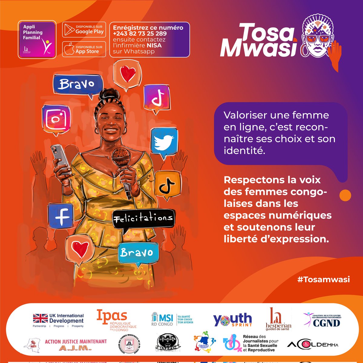 Asrjrdcongo's tweet image. #TOSAMWASI

Au lieu de les rabaisser, valorisons et respectons la liberté d&apos;expression des femmes 🇨🇩sur les réseaux sociaux.

Victimes d&apos;insultes ? Parle à l&apos;infirmière virtuelle pour savoir comment dénoncer en cliquant wa.me/243827325289.

#WISH2 
#16JOURSDACTIVISME