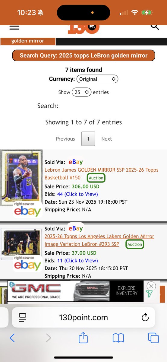 mburley1's tweet photo. @srqbanker @CardPurchaser Awesome Card man but e bay doesn’t show the actually sale price on BIN. That card didn’t do 800. Here is most recent comp for your reference https://t.co/AQNreyIfJh