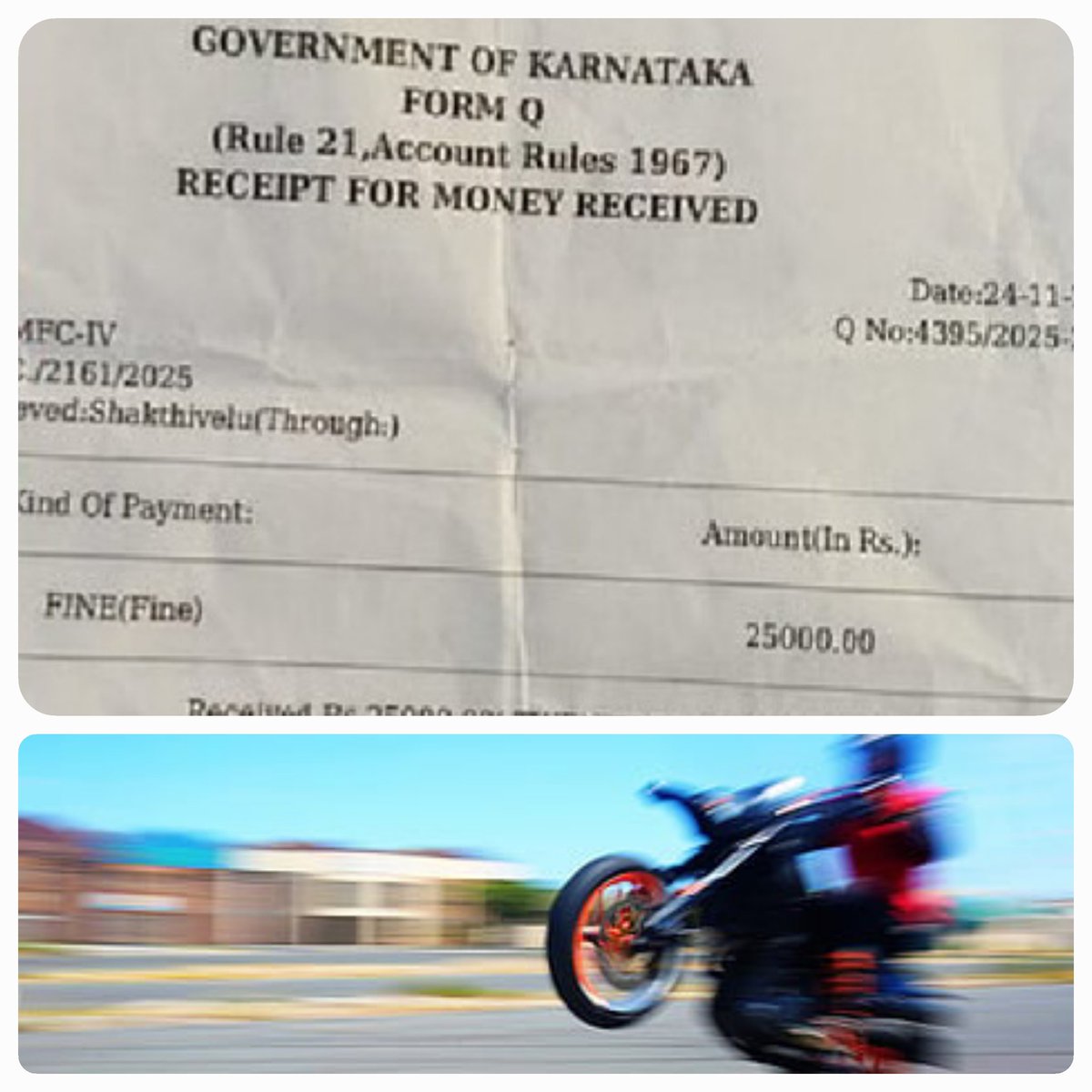 #ಬೆಂಗಳೂರಿನಲ್ಲಿ ವ್ಹಿಲಿಂಗ್ ಮಾಡಿದ ಅಪ್ರಾಪ್ತ ಬಾಲಕನ ಪ್ರಕರಣದಲ್ಲಿ, ಘನ ನ್ಯಾಯಾಲಯವು ತಂದೆಗೆ ₹25,000 ದಂಡ ವಿಧಿಸಿದೆ.
ಅಪ್ರಾಪ್ತರಿಗೆ ವಾಹನ ನೀಡುವುದು ಹಾಗೂ ವ್ಹಿಲಿಂಗ್ ಮಾಡುವುದು ಅಪಾಯಕಾರಿ ಮತ್ತು ಕಾನೂನುಬಾಹಿರ.
ಸಂಚಾರ ನಿಯಮಗಳನ್ನು ಪಾಲಿಸಿ — ಸುರಕ್ಷಿತವಾಗಿರಿ.