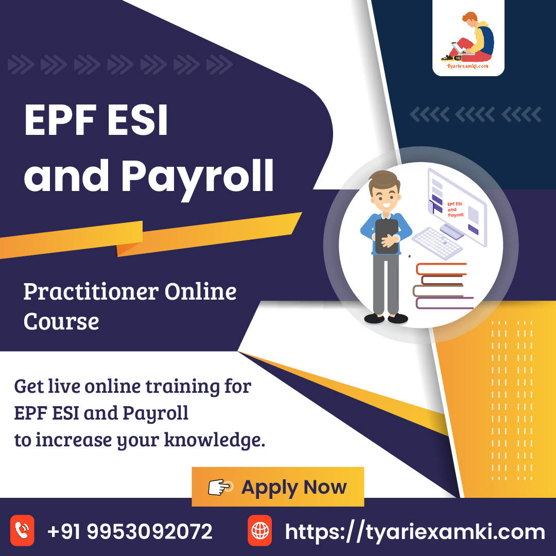 TyariexamkiC's tweet photo. Learn EPF, ESI &amp; Payroll Online!

 +91 9953092072
Visit Now: https://t.co/L721nzrY63

#EPF #ESI #tyariexamki #education #educational #practitionercourse #wages #onlineeducation #payrolllaws #filing #registration #employeebenefits #employeestateinsurance https://t.co/1mADrND4bY