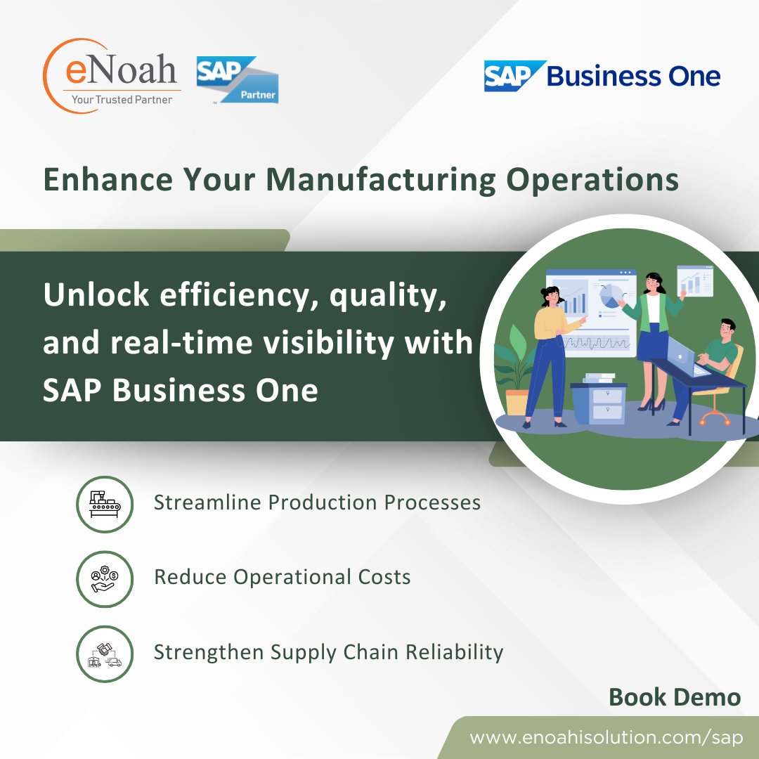 enoahisolution's tweet image. Unlock the full potential of your manufacturing operations with #SAPBusinessOne #ERP. Streamline production, reduce costs, and ensure supply chain reliability with real-time insights. BookDemo: bit.ly/3ME9oXW

#SAPB1 #ManufacturingExcellence #DigitalTransformation #eNoah