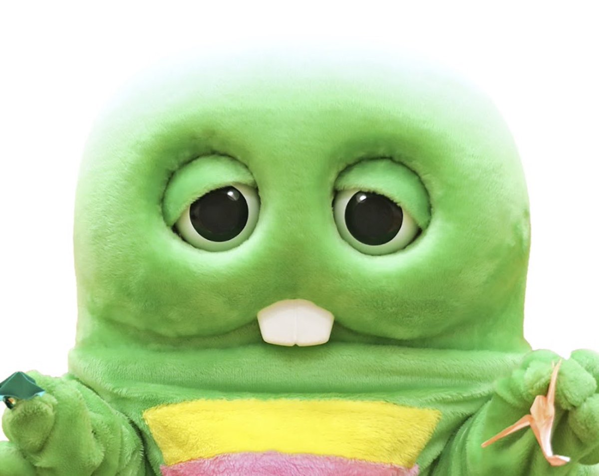 打ち合わせ中の私は 1枚目を被って 2枚目を着ている ガチャピン(3枚目