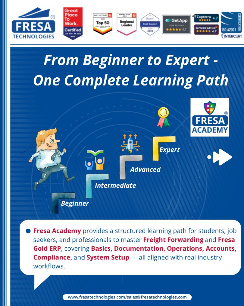 fresatechnology's tweet image. 🌟 Unlock Your Career Growth with Fresa Academy! 

🚀 Start Learning Today:
academy.fresa.group

#FresaAcademy #FresaTechnologies #FreightForwarding #LogisticsTraining #SupplyChainEducation #FreightForwarder #LogisticsProfessionals #ERPTraining #FresaGold
