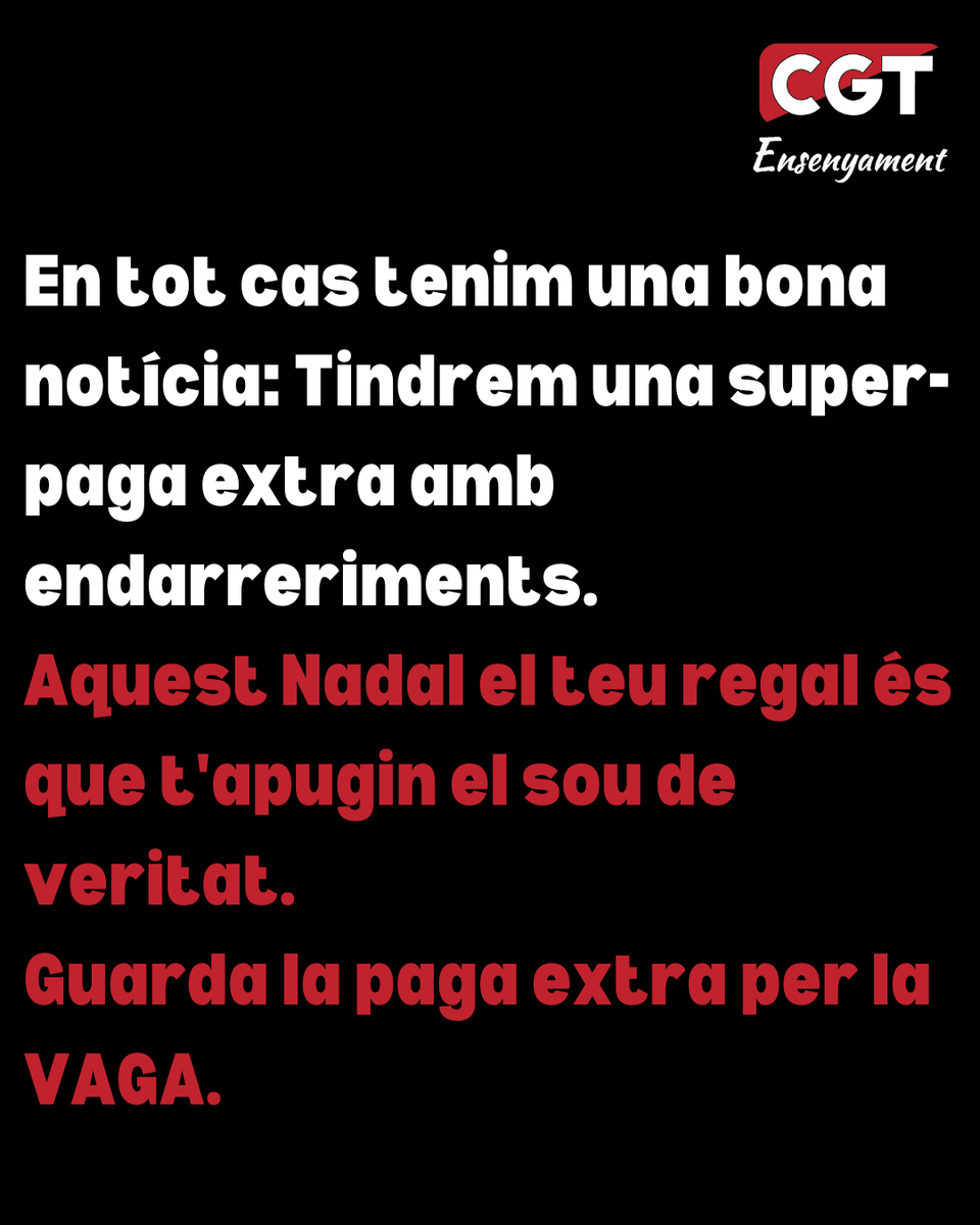 🔴⚫️La pujada de sou anunciada pel PSOE ens manté com els docents pitjor pagats de l'estat i manté la pèrdua de poder adquisitiu.
🔥Aquest any regalat una pujada de sou real. Guarda la paga extra per la vAGA🔥
