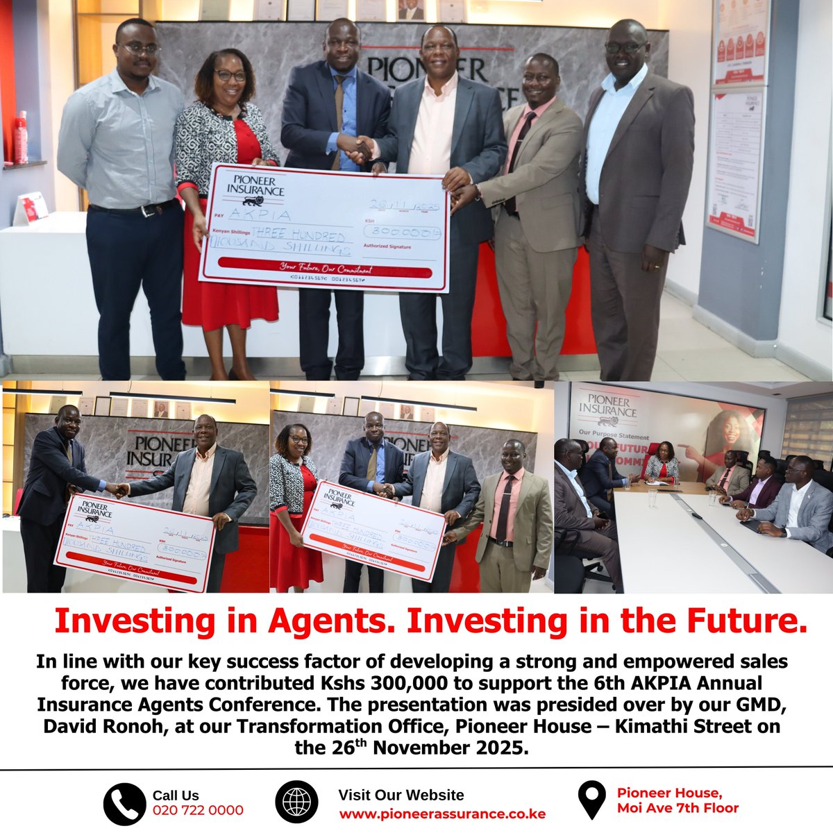 PioneerKenya's tweet image. Investing in Agents = Investing in the Future! 🤝

Pioneer Insurance proudly sponsored the 6th AKPIA Annual Insurance Agents Conference with KShs 300,000 yesterday, Nov 26th.

Key to developing an empowered sales force.

#AKPIA #PioneerInsurance #InsuranceKE #Agents