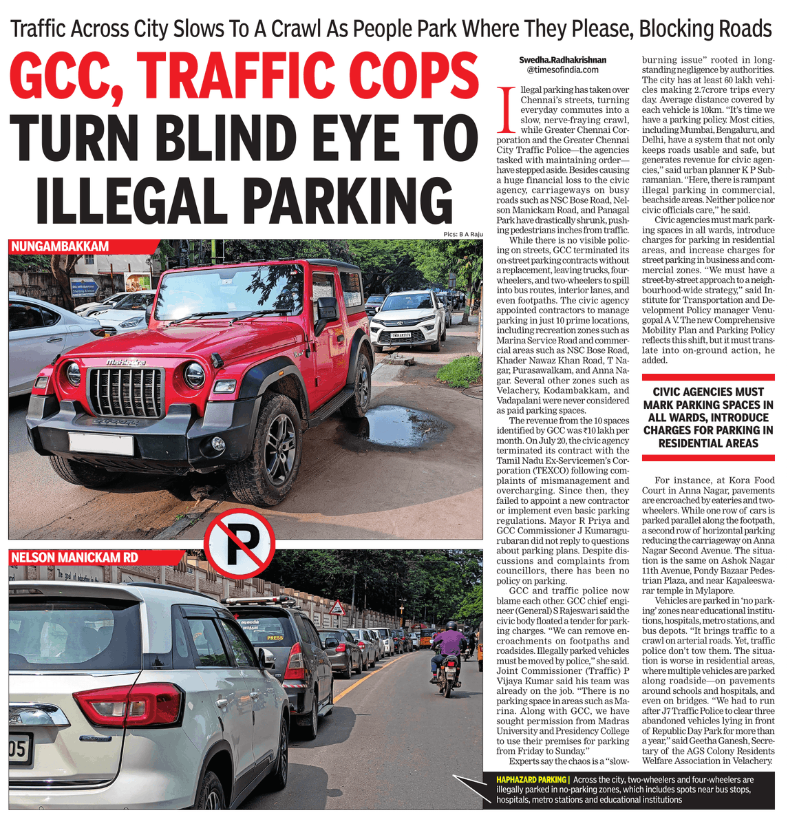 Illegal parking is taking over Chennai’s roads, forcing pedestrians onto the streets as <a href="/chennaicorp/">Greater Chennai Corporation</a> &amp; <a href="/ChennaiTraffic/">Greater Chennai Traffic Police</a> neglect. With no enforcement or designated parking zones, vehicles now choke hospitals, metro stations and key corridors. The city is paying for officials apathy