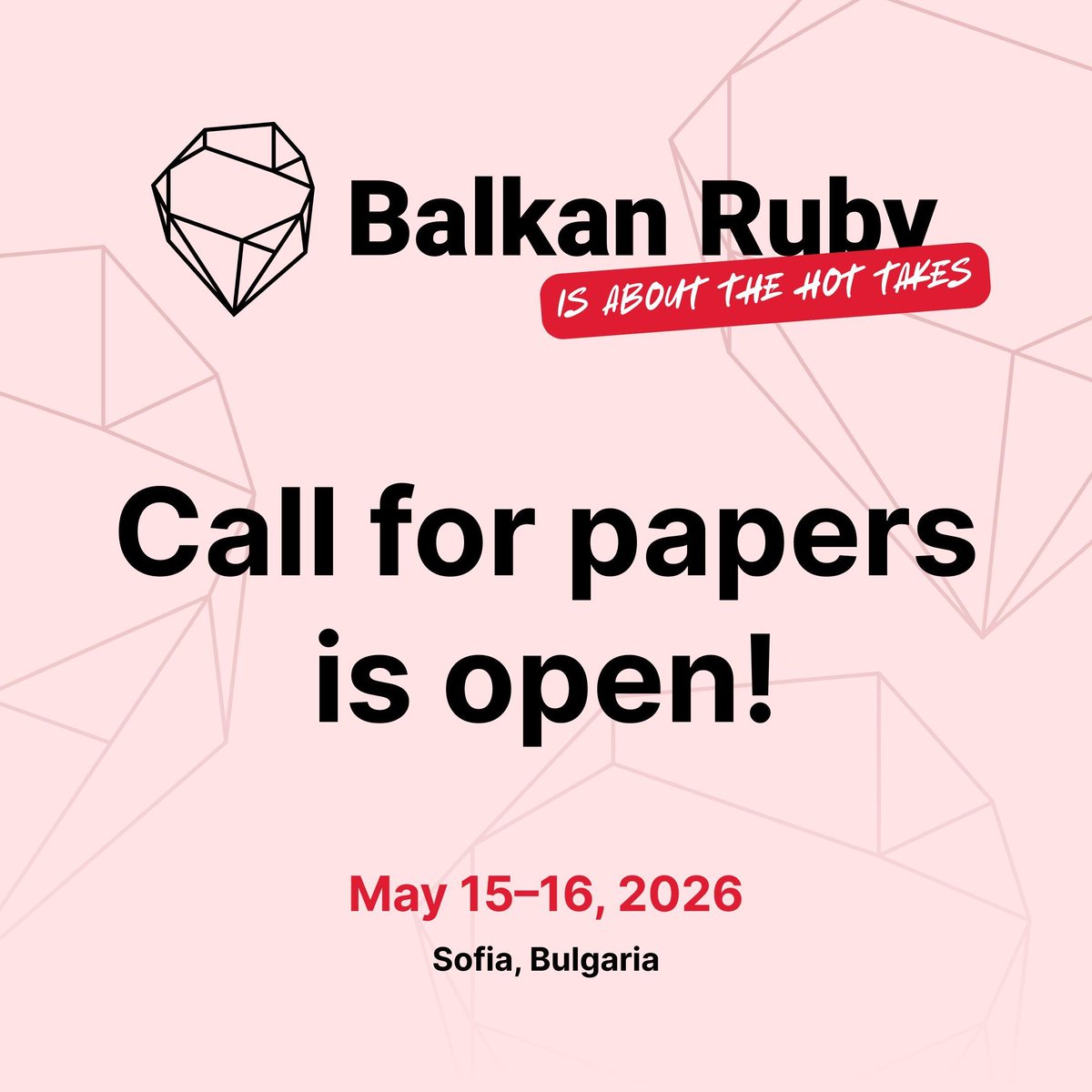 BalkanRuby's tweet image. 𝗕𝗮𝗹𝗸𝗮𝗻 𝗥𝘂𝗯𝘆 𝟮𝟬𝟮𝟲 𝘄𝗮𝗻𝘁𝘀 𝘆𝗼𝘂 𝗼𝗻 𝘀𝘁𝗮𝗴𝗲! Share your HOT takes and inspire the community.
Fill the form! Become a speaker!
buff.ly/nnKUSiI
#balkanruby #callforpapers #callforspeakers #rubyconference #rubycommunity