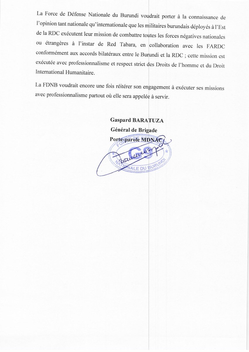 fdnbbi's tweet image. Il n’y a aucun militaire de la @fdnbbi  dans la localité de Minembwe jusqu’à l’heure actuelle. Les propos et commentaires relayés à travers les réseaux sociaux mettant en cause les prestations des militaires burundais déployés en #RDC sont sans fondement.