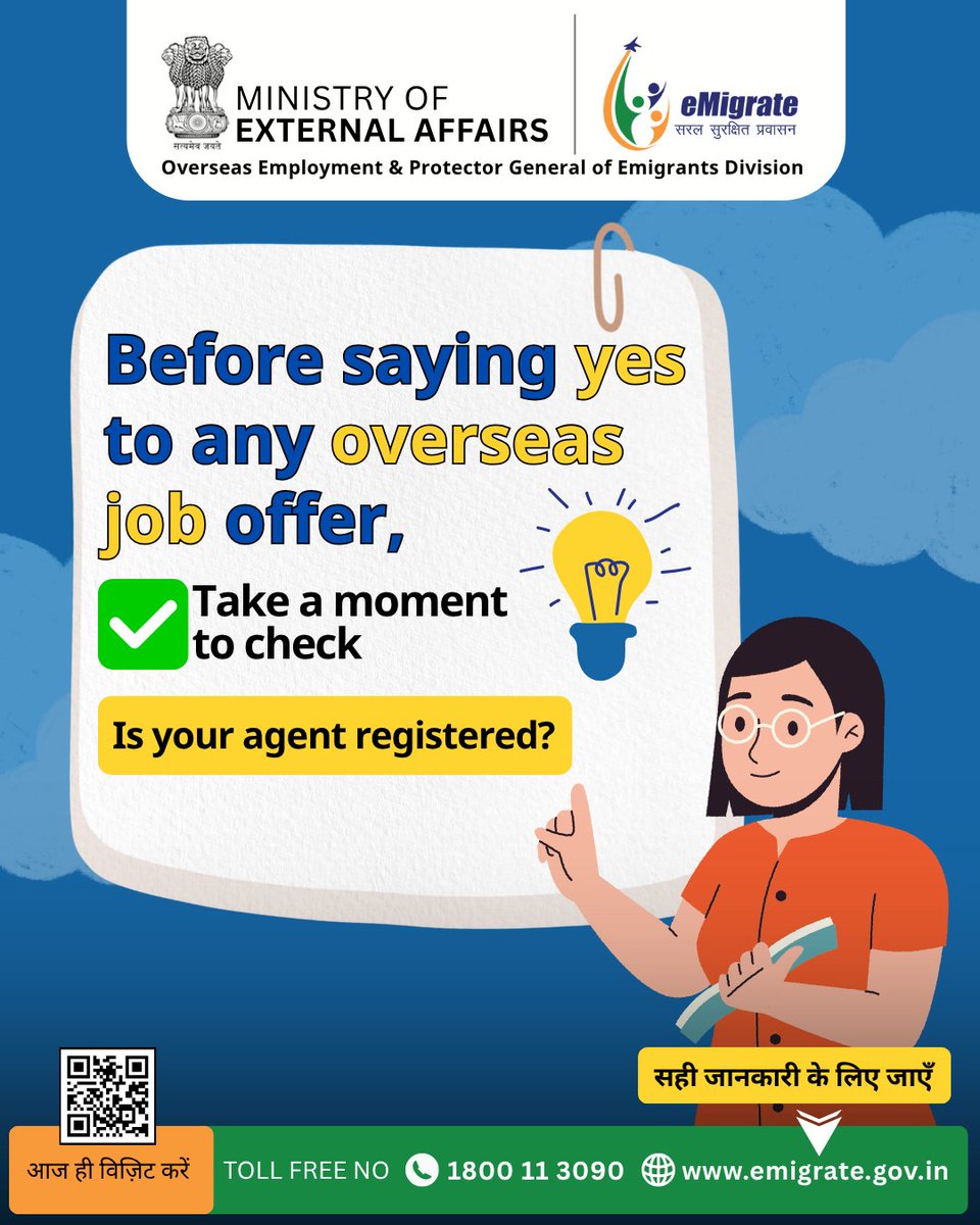 ProtectorGenGOI's tweet photo. Got an overseas job offer? Don’t rush.
First ask yourself: Is my agent registered?
👉 Check now on https://t.co/pBnOdAjfsA
#RegisteredAgent #VerifyBeforeYouFly #SafeMigration #VerifyBeforeYouFly #PDOT #PDOTTraining #PreDepartureTraining #EmigrationSafely #MigrationAwareness https://t.co/JDxlvk2jMP
