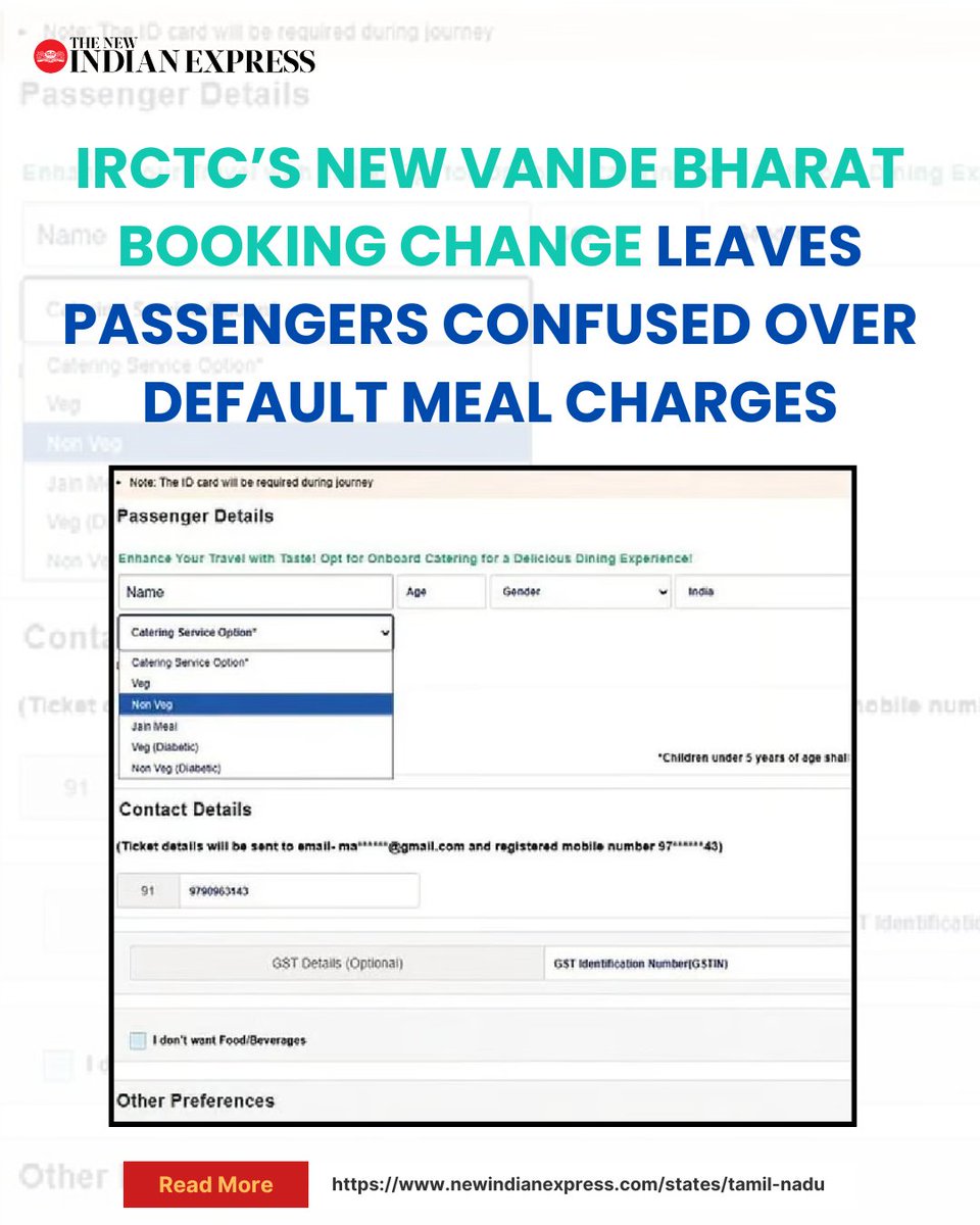 xpresstn's tweet image. #IRCTC’s decision to relocate the ‘no food’ option while booking #VandeBharat train tickets online has caused considerable confusion among commuters.

The changes, introduced on the #IRCTC portal last month, now result in passengers being charged the full catering fare by default…