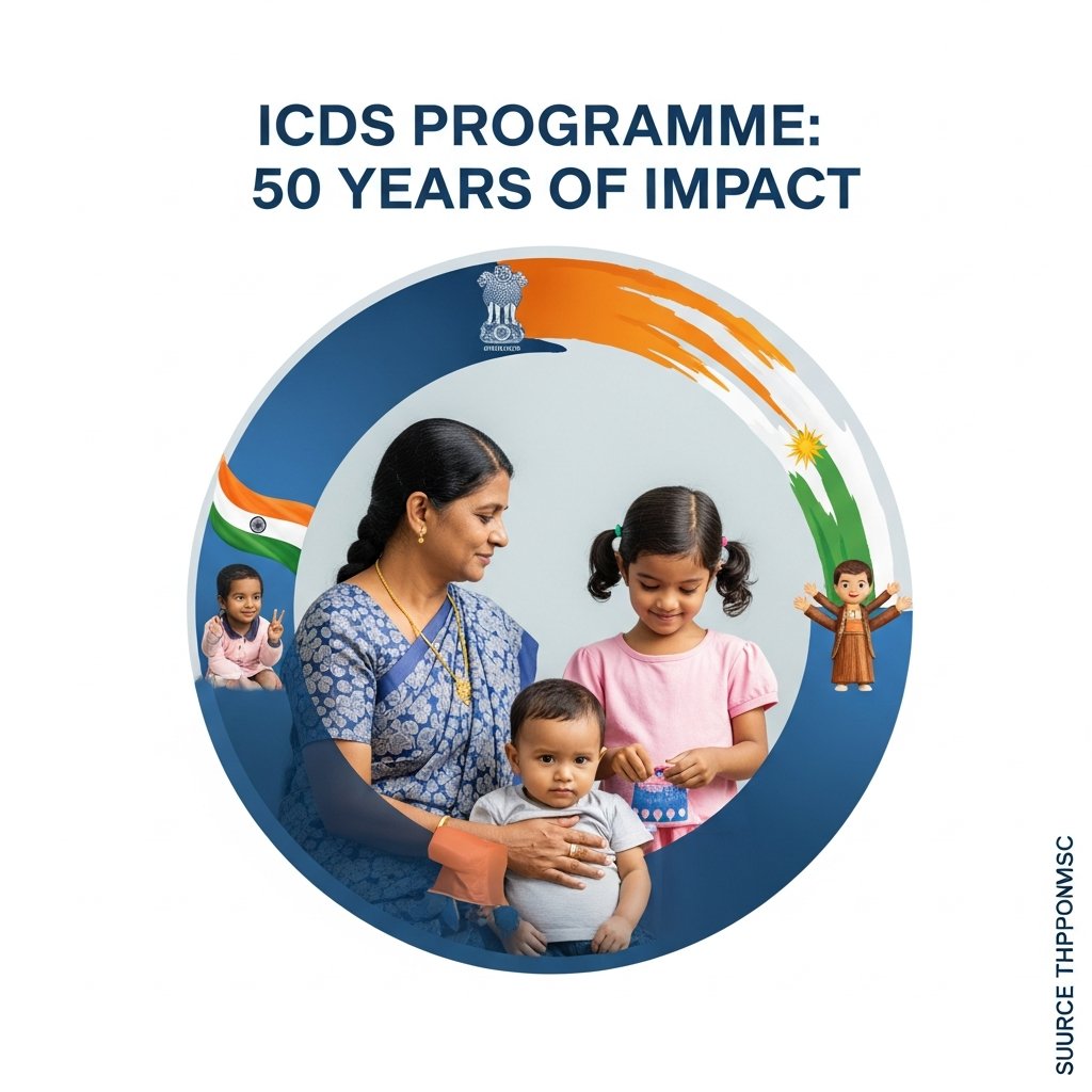 PrepAiro_UPSC's tweet image. ICDS PROGRAMME: 50 YEARS OF IMPACT 📈

Integrated Child Development Services (ICDS) is a flagship programme launched on 2nd October 1975 by the Ministry of Women and Child Development. It aims to enhance nutrition, health, and early learning for children aged 0-6 years, while…
