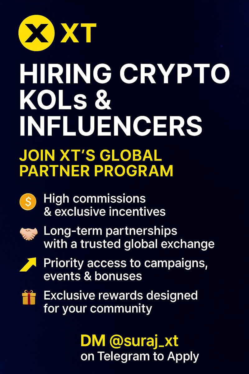 suraj_web3's tweet photo. https://t.co/U0DCjObYCs is expanding our Global KOL Network! 🔥
We’re onboarding Crypto & Web3 creators for our exclusive partner program.
💸 50–70% rebates
📈 Priority for campaigns
🤝 Long-term partnership
🎁 Rewards for your community
If you run a crypto channel or trading group — let’s talk 👇
📩 Telegram: @suraj_xt

#CryptoInfluencers #KOLPartnership #XTExchange #CryptoGrowth #Web3Creators