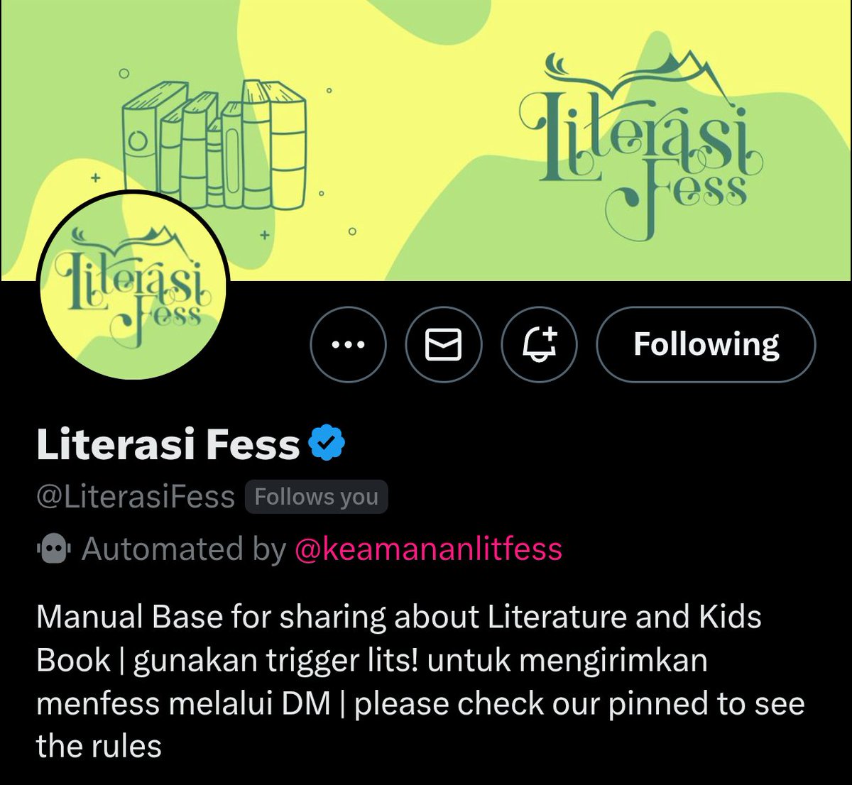 py_aym's tweet photo. Maacii banyak mimin @LiterasiFess yg udah berbaik hati follback hehe. Moga rezeki para adminnya lancar selalu yaa🫶 https://t.co/IX7ZoACfF0