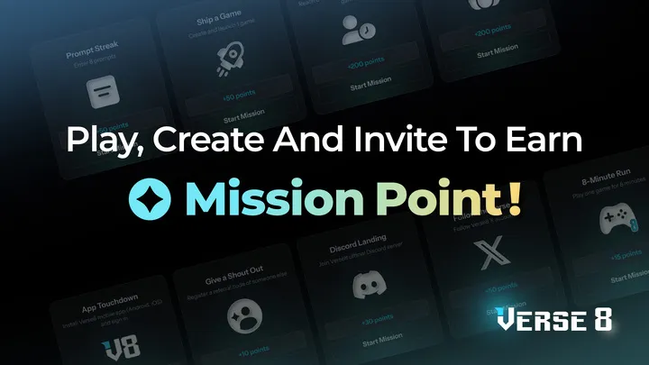 Verse_Eight's tweet image. 🎱 New Verse8 Mission Point system just landed.

Play, create, and invite your frens to stack up your Mission Point.
Everyone starts as a player. Everyone ends up a creator.

Become an early contributor to the Verse8 ecosystem!