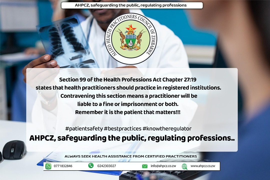 allied_council's tweet image. The  Health Professions Act [Chapter 27:19] requires all health  practitioners to operate within registered institutions and to hold  valid practising certificates. Compliance protects the public and  upholds professional
#AHPCZ #HealthRegulation #ComplianceMatters #StayCertified