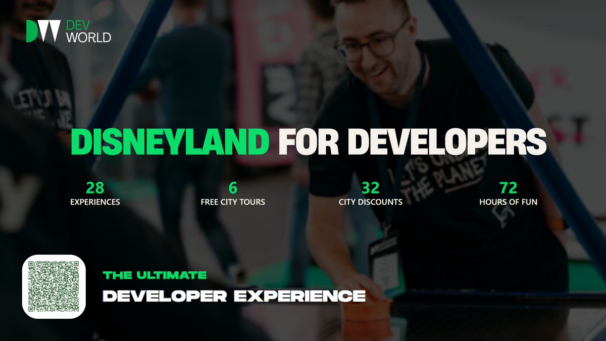 devworld_conf's tweet image. 🎢 DevWorld: The Disneyland for Developers! A world where curiosity is encouraged &amp;amp; creativity is unleashed.

For teams, DevWorld is an experience. Developers explore tools, experiment, &amp;amp; return energized. Companies: invest in innovation. Engineers gain hands-on experience &amp;amp;…