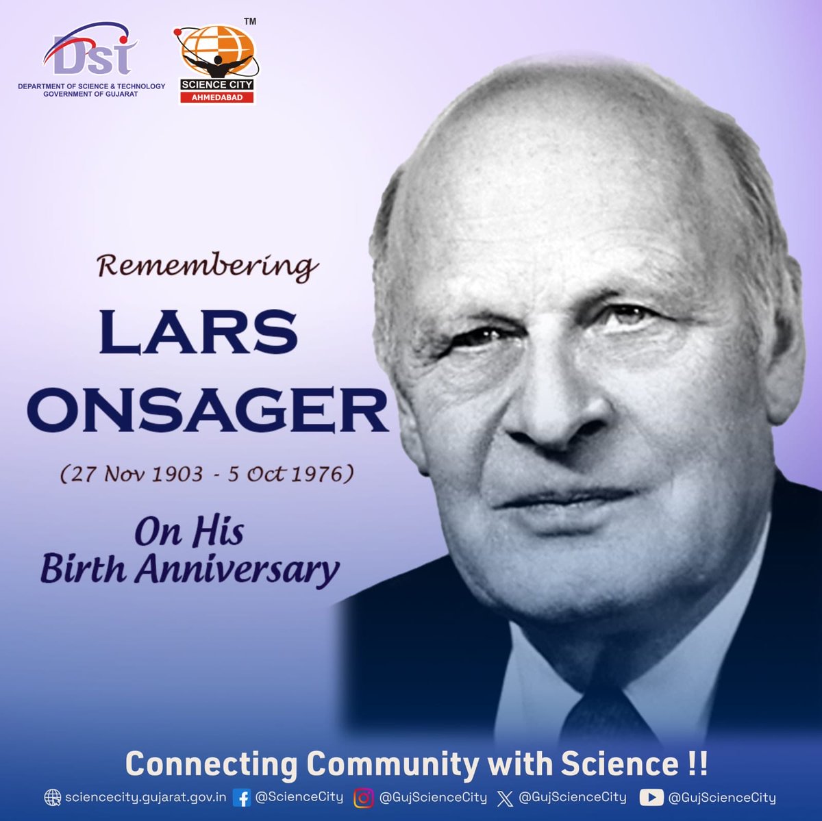 GujScienceCity's tweet photo. Remembering Lars Onsager, whose pioneering research still powers modern science. A true icon of innovation and intellect.
#LarsOnsager #ScienceLegends #Innovation #GujaratScienceCity
@PMOIndia @CMOGuj @GovernorofGuj @IndiaDST @DSTGujarat @InfoGujarat @drvrajesh https://t.co/zY5PtFikej