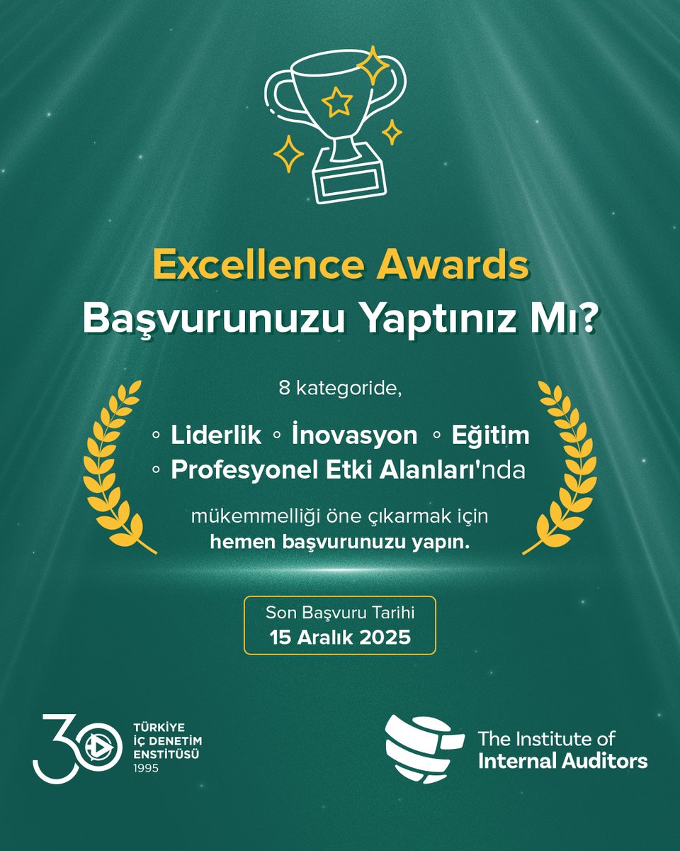 IIA Excellence Awards, iç denetim mesleğini ileriye taşıyan ve geleceğin liderlerine ilham veren bireyleri, ekipleri ve kurumları onurlandıran, alanın en saygın küresel ödüllerinden biridir. 🏆

Mesleğin en iyilerini kutlamak ve iç denetimin dönüşüm gücünü görünür kılmak için