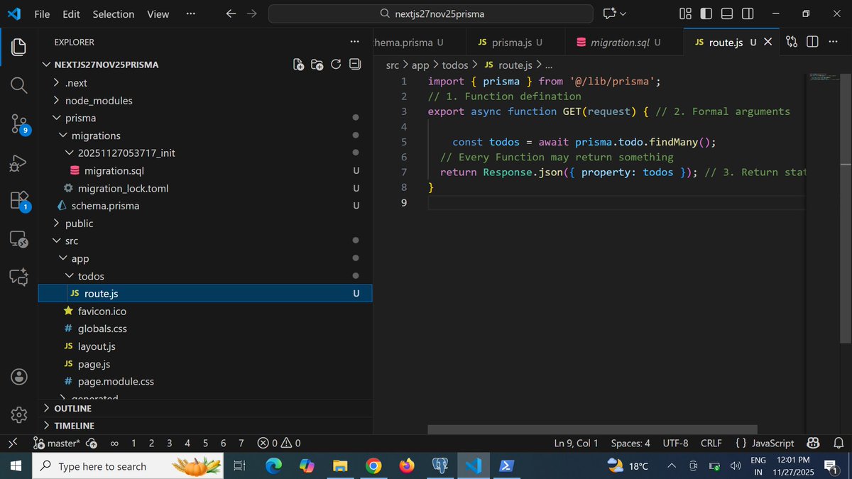 VijayDabkara's tweet image. 🚀 Today I built a CRUD app with Next.js 16 + Prisma + PostgreSQL! Learned migrations, generating Prisma Client, fixing Postgres auth issues &amp;amp; creating API routes. Feeling more confident in full-stack JS development! 💻 #NextJS #Prisma #PostgreSQL #WebDev