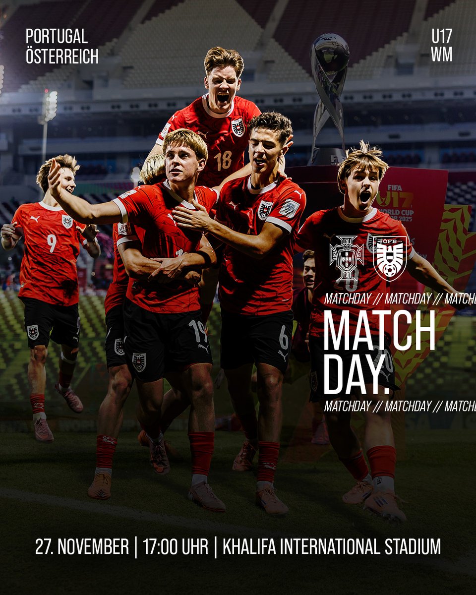 oefb1904's tweet photo. 𝑴𝑨𝑻𝑪𝑯𝑫𝑨𝒀! FINAAAAAALEEEEEE! 👊🇦🇹🏆

📹 Live in ORF 1 und auf Sky Sport Austria. #U17WC #GemeinsamÖSTERREICH https://t.co/bE3EVQBt8i