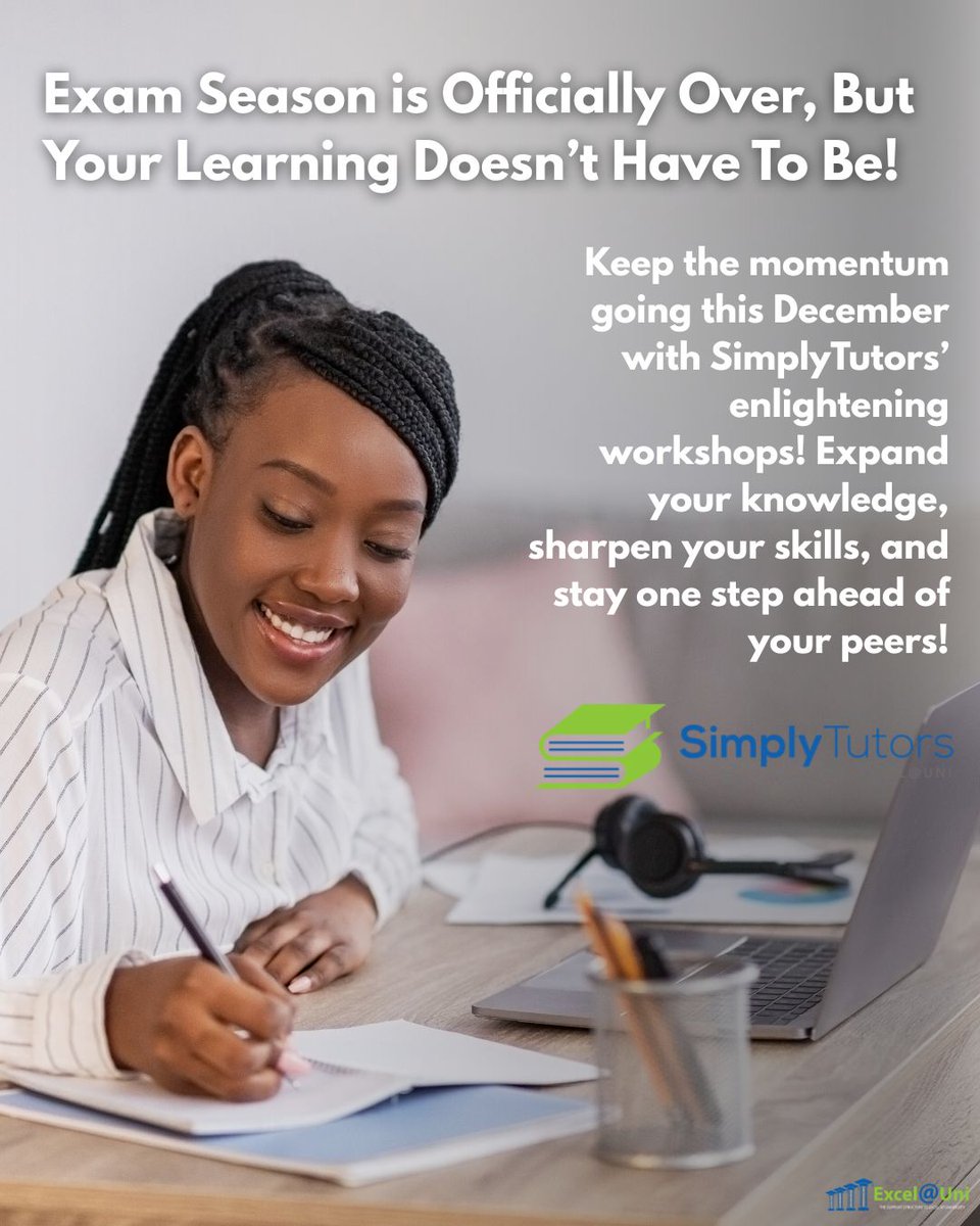 ExcelAtUni's tweet image. The semester might be over, but growth never takes a break! From interactive workshops to one-on-one support, our tutors are here to help you maximise your downtime! 

Click the link to get started!

simplytutors.co.za/Workshop

#simplytutors #tutor #learning #education #excelatuni