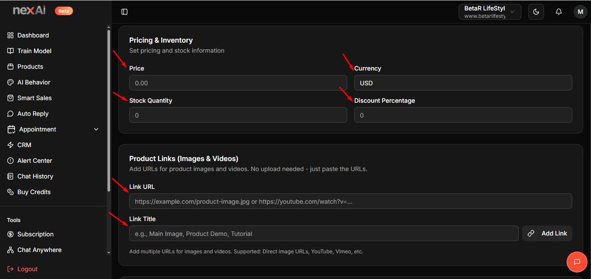 Nexai_chat's tweet image. NexAI’s new product management makes adding, pricing, and tracking products easy. Stock updates automatically, keeping your e-commerce store organized and seamless. Just follow the steps. 
#NexAI #AIChatbot #DigitalBangladesh #ArtificialIntelligence #BusinessAutomation