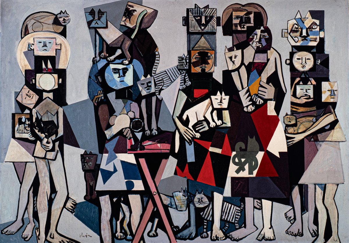 FuchuArtMuseum's tweet image. 【フジタからはじまる猫の絵画史　作品紹介⑧】
猪熊弦一郎《猫によせる歌》 1852年　丸亀市猪熊弦一郎現代美術館　©The MIMOCA Foundation

大の猫好きで知られる猪熊弦一郎は、藤田の次の世代の「猫の画家」。猫の姿を抽象化することで新しい猫の絵を生み出そうとしました。