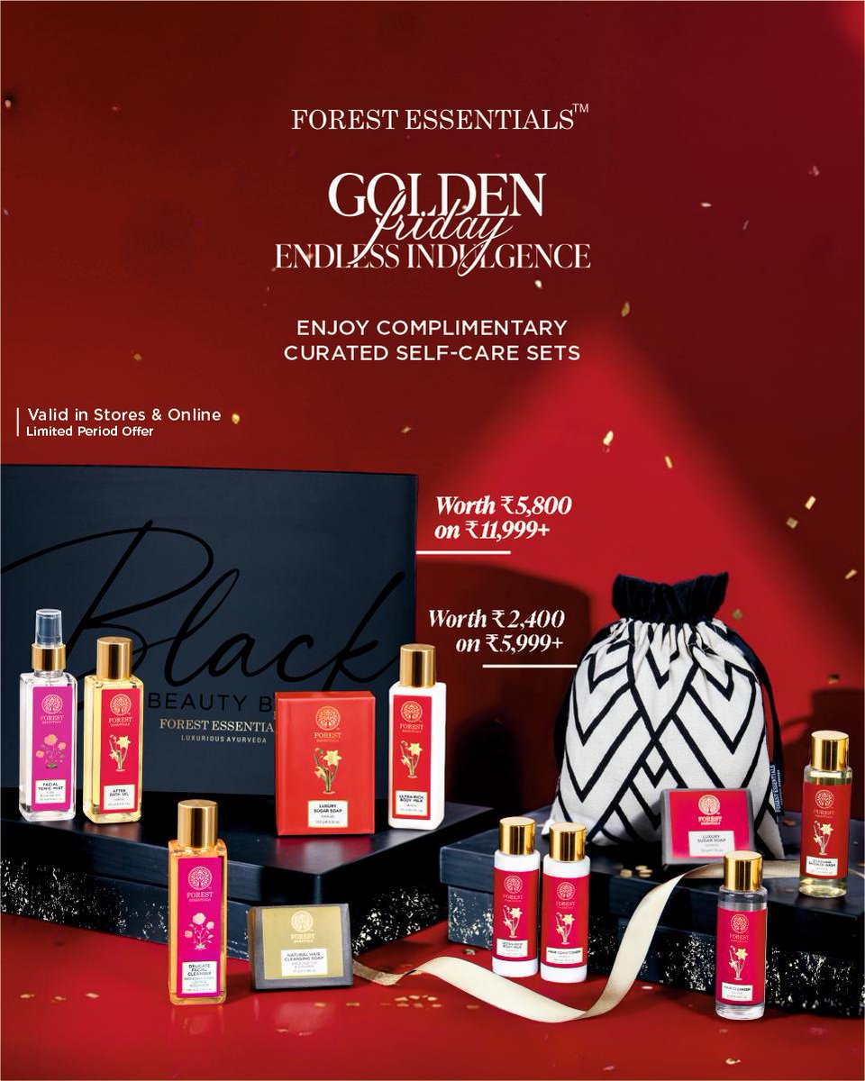 pmcchennai's tweet image. Endless Indulgence is FREE! Celebrate Black Friday and receive complimentary Curated Self-Care Sets with your purchase.

Visit the store now for details and to indulge! Limited Time Offer.

#ForestEssentials #GoldenFriday #BlackFriday #ComplimentaryGifts #LuxurySkincare #PMCC