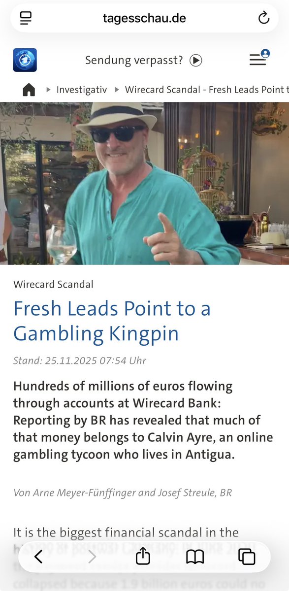 Watch the full video on my collaboration with ARD/BR—the world’s largest public broadcaster—on this investigative piece exposing Calvin Ayre and his connection to the Wirecard scandal. Full video here: bit.ly/4om3j2C
