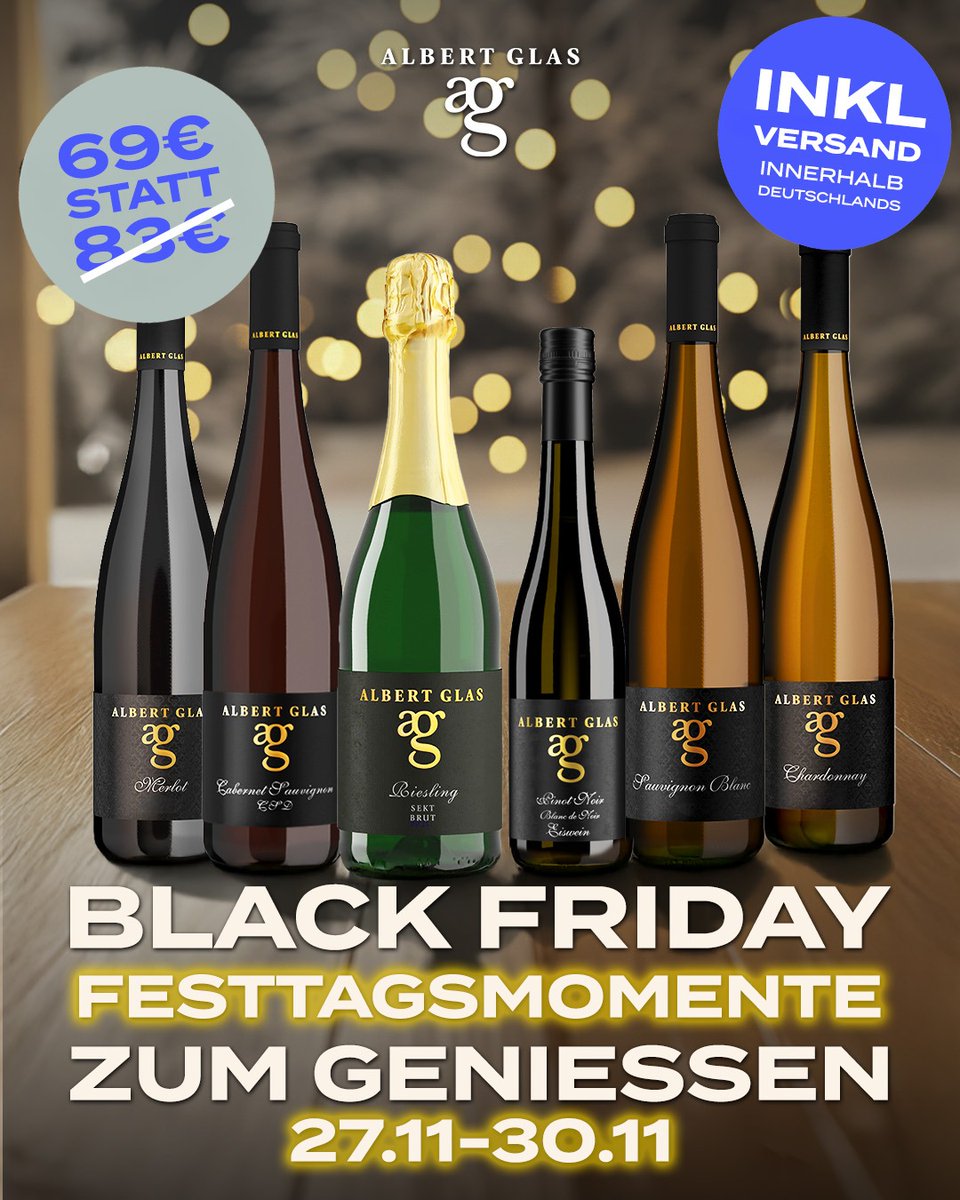 Wir haben drei besondere Black-Friday-Weinpakete für euch – vom kleinen Trio bis zur großen Festtagsmomente-Box und der beliebten Black-Label-Auswahl. 

Handgelesen, mit Ruhe ausgebaut und zum Vorteilspreis inkl.

Versand. Zum Wohl und eine genussvolle Vorweihnachtszeit!
