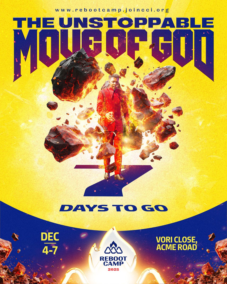 We are just 7 days from
the Reboot Camp 2025🤸🏾‍♂️🤸🏾‍♂️🤸🏾‍♂️

📍Venue: Celebr8 Centre HQ, Vori Close, Acme Road, Ogba, Lagos. 
📅Date: December 4-7,2025

Don't miss it!❤️

#RebootCamp2025 
#ComeGetRICH 
#CCIGlobal 
#Celebr8CentreHQ