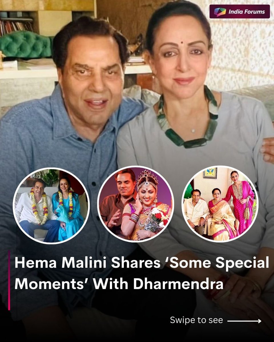 indiaforums's tweet image. Hema Malini’s latest post is all heart as she revisits ‘some special moments’ spent with Dharmendra over the years.
.
.
.
#IndiaForums #HemaMalini #Dharmendra @dreamgirlhema