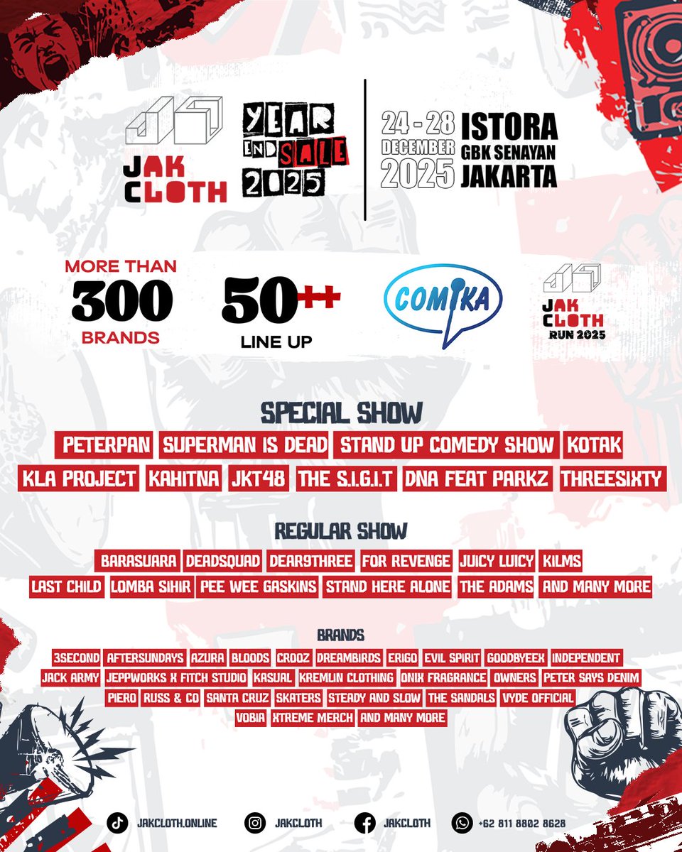 thejakartaglobe's tweet photo. Still unsure where to go at the end of the year?
Head to the JAKCLOTH YEAR END SALE 2025!
📍 December 24–28, 2025
📍 Istora GBK Senayan, Jakarta
Secure your tickets at @loketcom!
#JakClothYES2025 #YouthCreativeMovement #LocalPride #YearEndSale #Staylocal #StayCreative" https://t.co/OJVCieWN8I