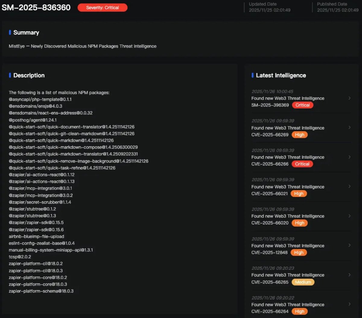 SlowMist_Team's tweet image. 🚨SlowMist TI Alert: #NPM Supply-Chain Poisoning Analysis — Reconstructing the Shai-Hulud Attack🚨 

1️⃣The NPM ecosystem has suffered another large-scale package poisoning attack, closely tied to the Shai-Hulud incident (Sept 2025). This new wave embedded malicious payloads…