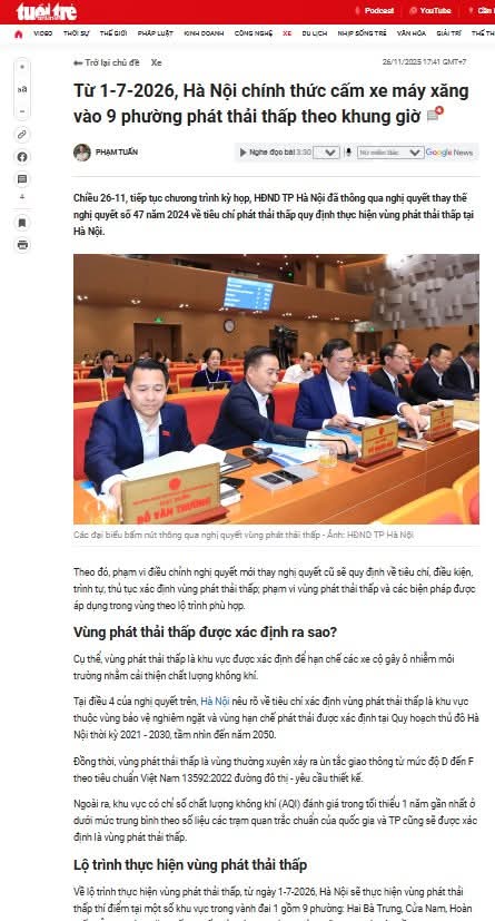 CHÍNH THỨC: Hà Nội cấm xe máy xăng trong vành đai 1 theo khung giờ từ 1/7/2026