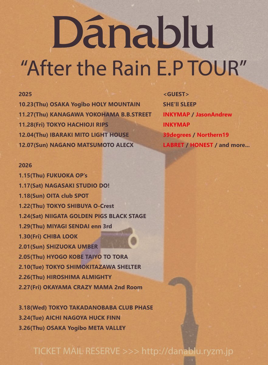 jasonandrew_bb's tweet image. 📢 𝙏𝙊𝘿𝘼𝙔 𝙎𝙃𝙊𝙒 📢

出番遅めです！

Danablu 
"After the Rain E.P TOUR"

11/27(木)横浜B.B.STREET

w/
Danablu
INKYMAP

🎫 : チケット取り置き受付中！
jasonandrew.info/contact