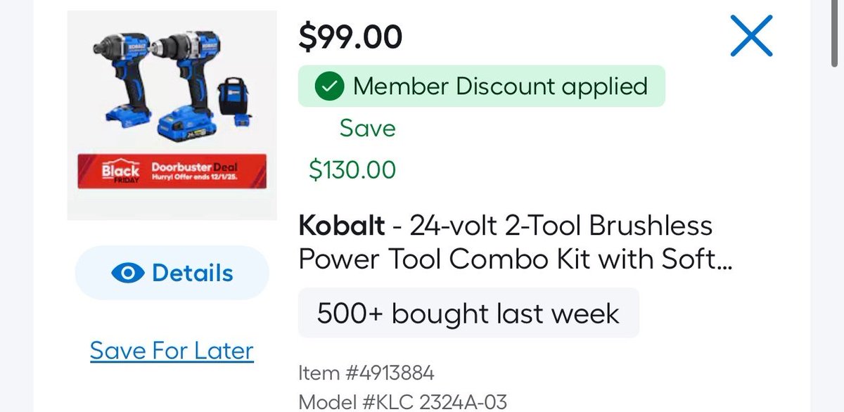 Pricerrors's tweet image. $229 KOBALT BRUSHLESS TOOL SET FOR $99

$130 OFF MSRP AT LOWES 

lowes.com/pd/Kobalt-2-To…